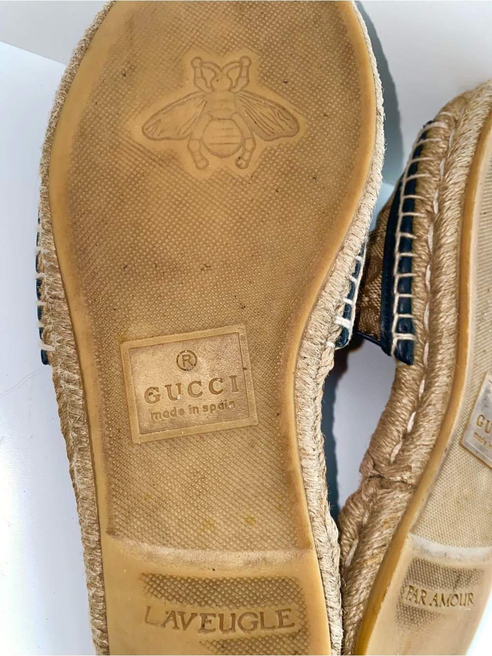 Authentic Gucci Beige Monogram Slide Espadrille with Gold GG - Picture 6 of 15